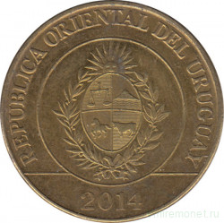 Монета. Уругвай. 5 песо 2014 год.