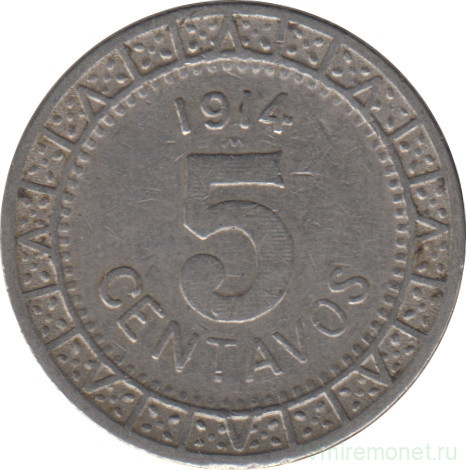 Монета. Мексика. 5 сентаво 1914 год. Никель.