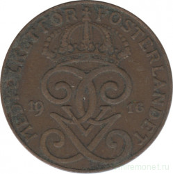 Монета. Швеция. 2 эре 1916 год (6 - короткий хвост).