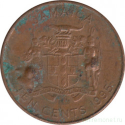 Монета. Ямайка. 10 центов 1995 год.