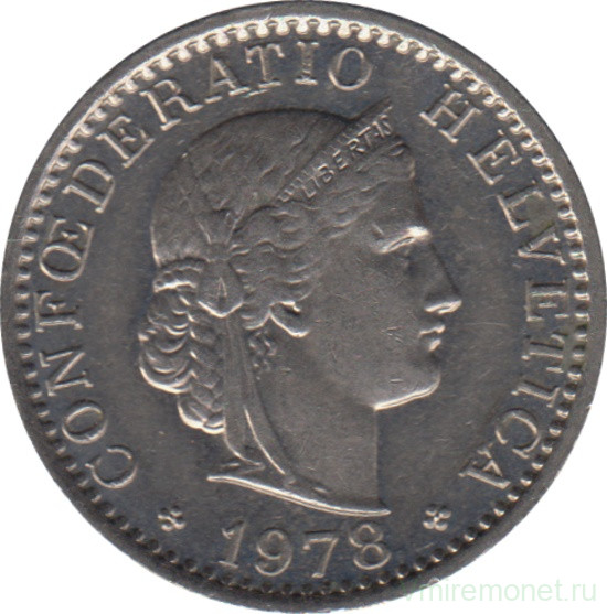 Монета. Швейцария. 20 раппенов 1978 год.