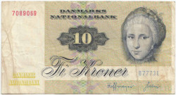 Банкнота. Дания. 10 крон 1972 год. Тип 48g(2).