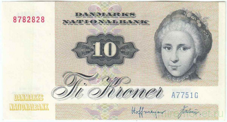 Банкнота. Дания. 10 крон 1972 год. Тип 48g(2).