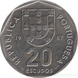 Монета. Португалия. 20 эскудо 1987 год.