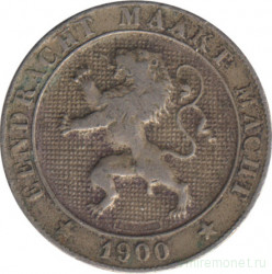 Монета. Бельгия. 5 сантимов 1900 год. Der Belgen.