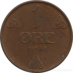 Монета. Норвегия. 1 эре 1938 год.