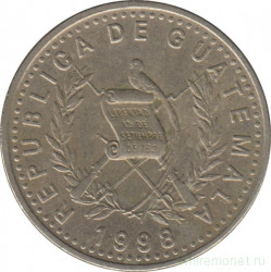 Монета. Гватемала. 25 сентаво 1998 год.