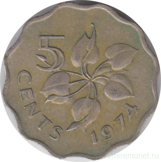 Монета. Свазиленд. 5 центов 1974 год.