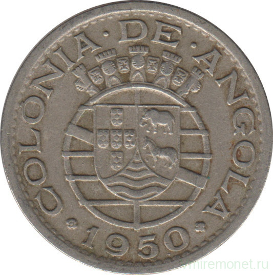 Монета. Ангола. 50 сентаво 1950 год. 300 лет революции 1648 года.