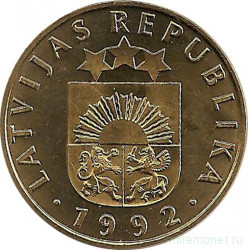 Монета. Латвия. 20 сантимов 1992 год.