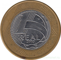 Монета. Бразилия. 1 реал 2003 год.