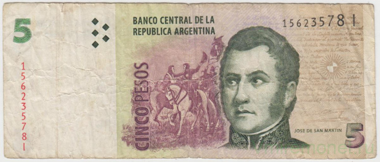 Банкнота. Аргентина. 5 песо 2003 год. Тип 353b.