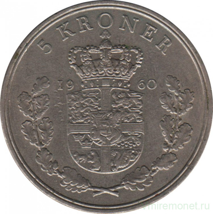Монета. Дания. 5 крон 1960 год.
