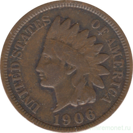 Монета. США. 1 цент 1906 год.