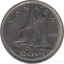 Монета. Канада. 10 центов 1980 год.