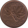 Монета. Канада. 1 цент 1981 год. ав.