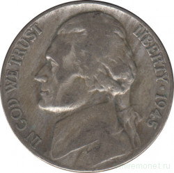 Монета. США. 5 центов 1945 год. Монетный двор P.