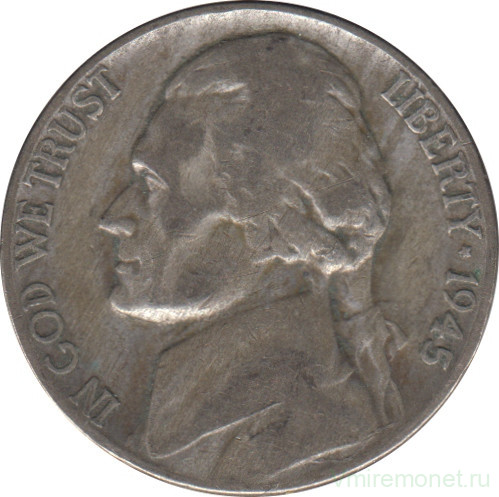 Монета. США. 5 центов 1945 год. Монетный двор P.