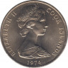 Монета. Острова Кука. 20 центов 1974 год. ав.
