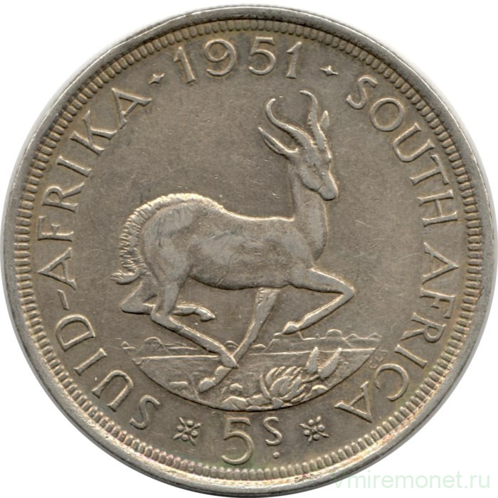Монета. Южно-Африканская республика (ЮАР). 5 шиллингов 1951 год.