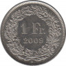 Монета. Швейцария. 1 франк 2009 год. ав.