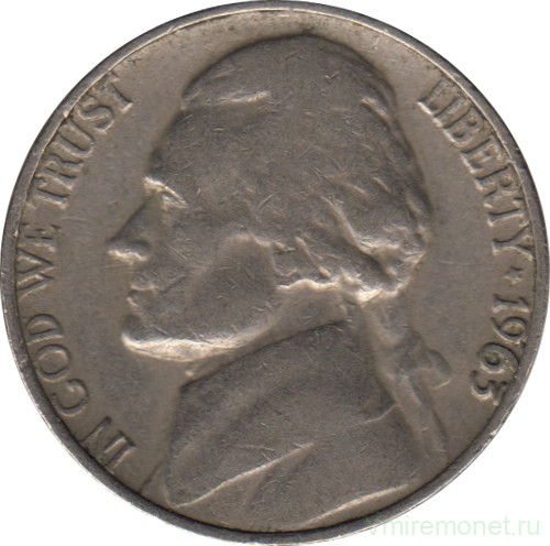 Монета. США. 5 центов 1963 год. 