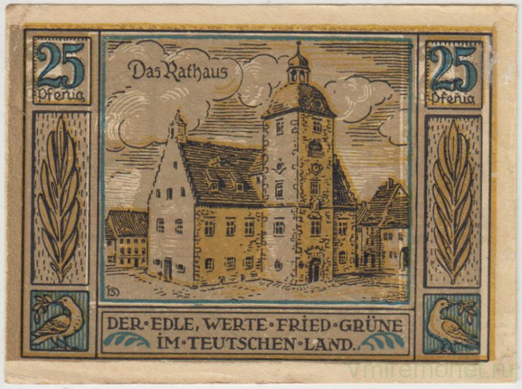 Бона. Нотгельд. Германия. Город Кверфурт. 25 пфеннигов 1921 год. Вариант 1090.1.1.