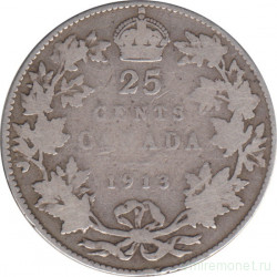 Монета. Канада. 25 центов 1913 год.