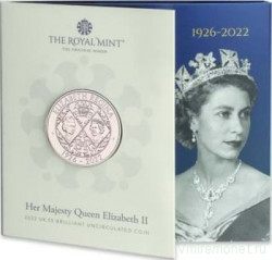 Монета. Великобритания. 5 фунтов 2022 год. Жизнь и наследие Королевы Елизаветы II. В буклете. 