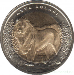 Монета. Турция. 1 лира 2011 год. Фауна Турции - лев.