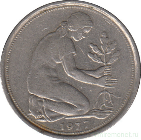 Монета. ФРГ. 50 пфеннигов 1977 год. Монетный двор - Карлсруэ (G).