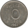  Монета. Швеция. 10 эре 1961 год. TS. ав.