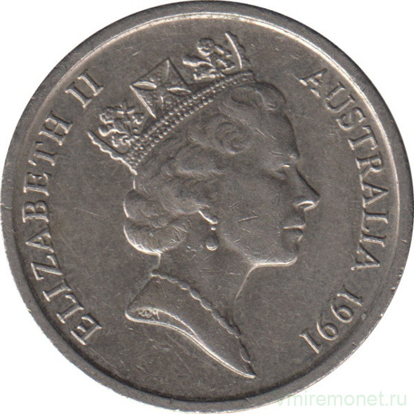 Монета. Австралия. 10 центов 1991 год.
