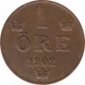  Монета. Швеция. 1 эре 1902 год. ав.