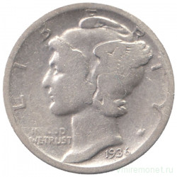 Монета. США. 10 центов 1936 год. Монетный двор D. 