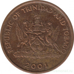 Монета. Тринидад и Тобаго. 5 центов 2001 год.