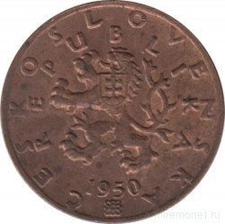 Монета. Чехословакия. 50 геллеров 1950 год.