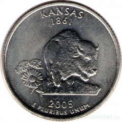 Монета. США. 25 центов 2005 год. Штат № 34 Канзас. Монетный двор P.