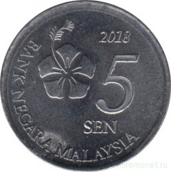 Монета. Малайзия. 5 сен 2018 год.