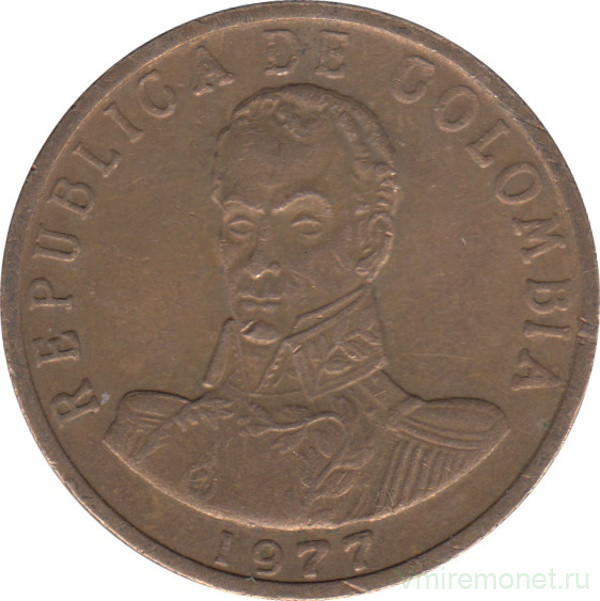 Монета. Колумбия. 2 песо 1977 год.