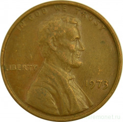Монета. США. 1 цент 1973 год.
