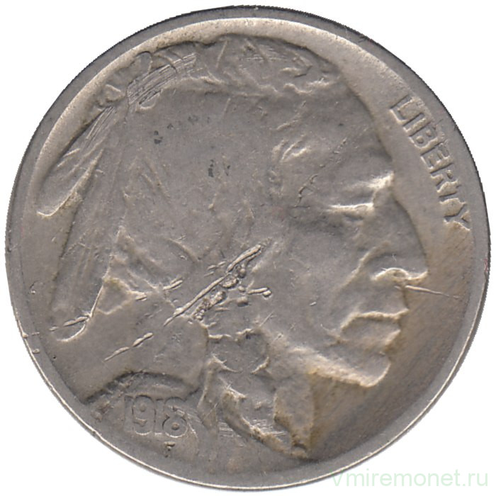 Монета. США. 5 центов 1918 год.