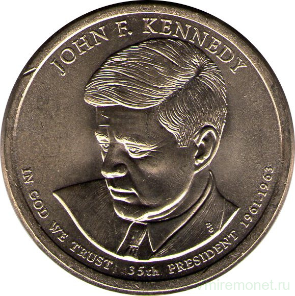 Монета. США. 1 доллар 2015 год. Президент США № 35 Джон Кеннеди. Монетный двор D.