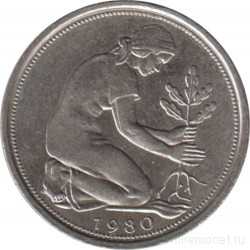Монета. ФРГ. 50 пфеннигов 1980 год. Монетный двор - Карлсруэ (G).
