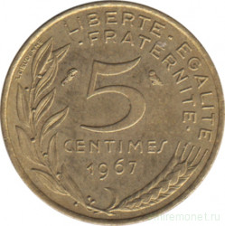 Монета. Франция. 5 сантимов 1967 год.