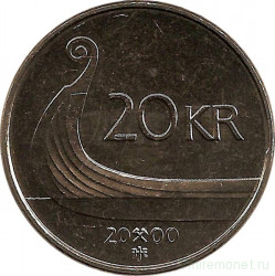 Монета. Норвегия. 20 крон 2000 год.