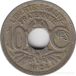 Монета. Франция. 10 сантимов 1924 год. Монетный двор - Пуасси. Аверс - молния.
