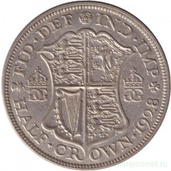 Монета. Великобритания. 1/2 кроны (2.5 шиллинга) 1928 год. 