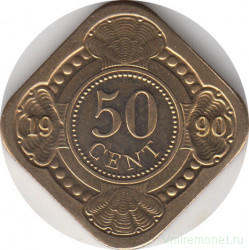 Монета. Нидерландские Антильские острова. 50 центов 1990  год.