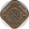 Монета. Нидерландские Антильские острова. 50 центов 1990 год. ав.